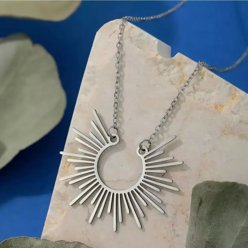 Silver Sunburst Pendant Necklace